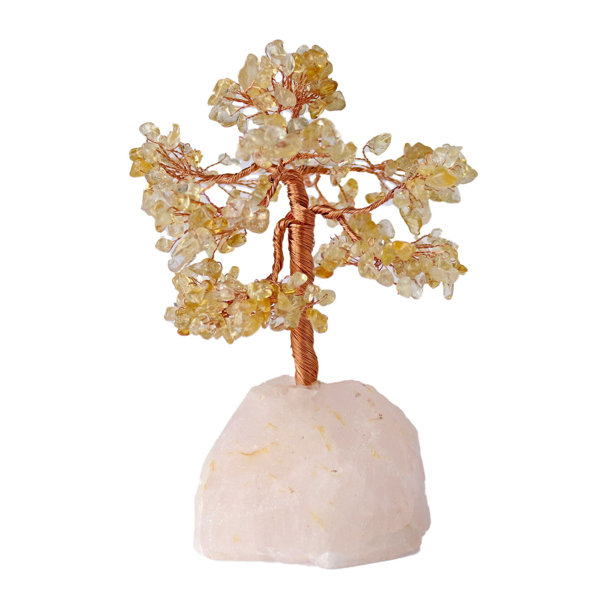 Citrine Copper Wire Beaded Tree Of Life on Rose Quartz Base