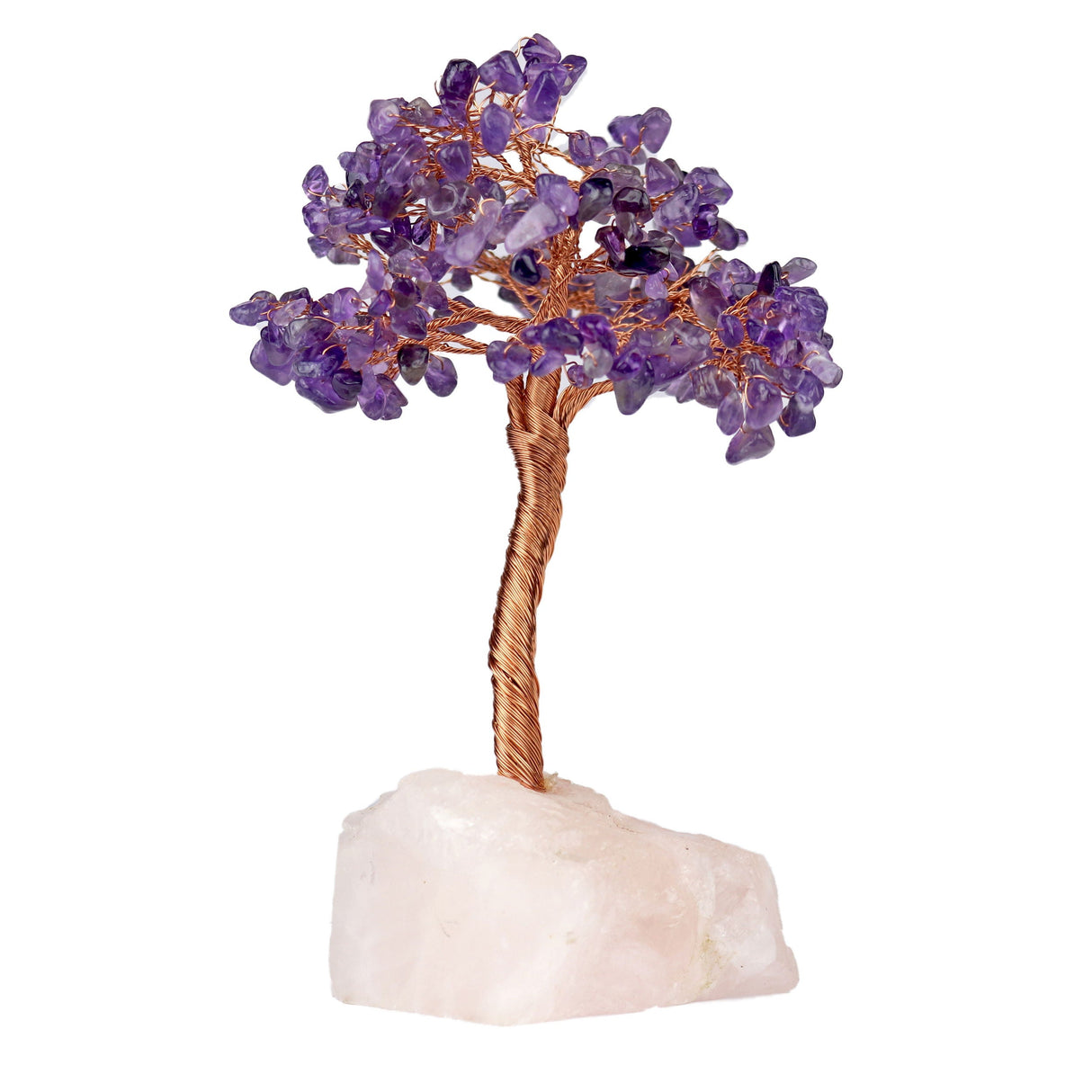 Amethyst Copper Wire Beaded Tree of Life on Rose Quartz Base