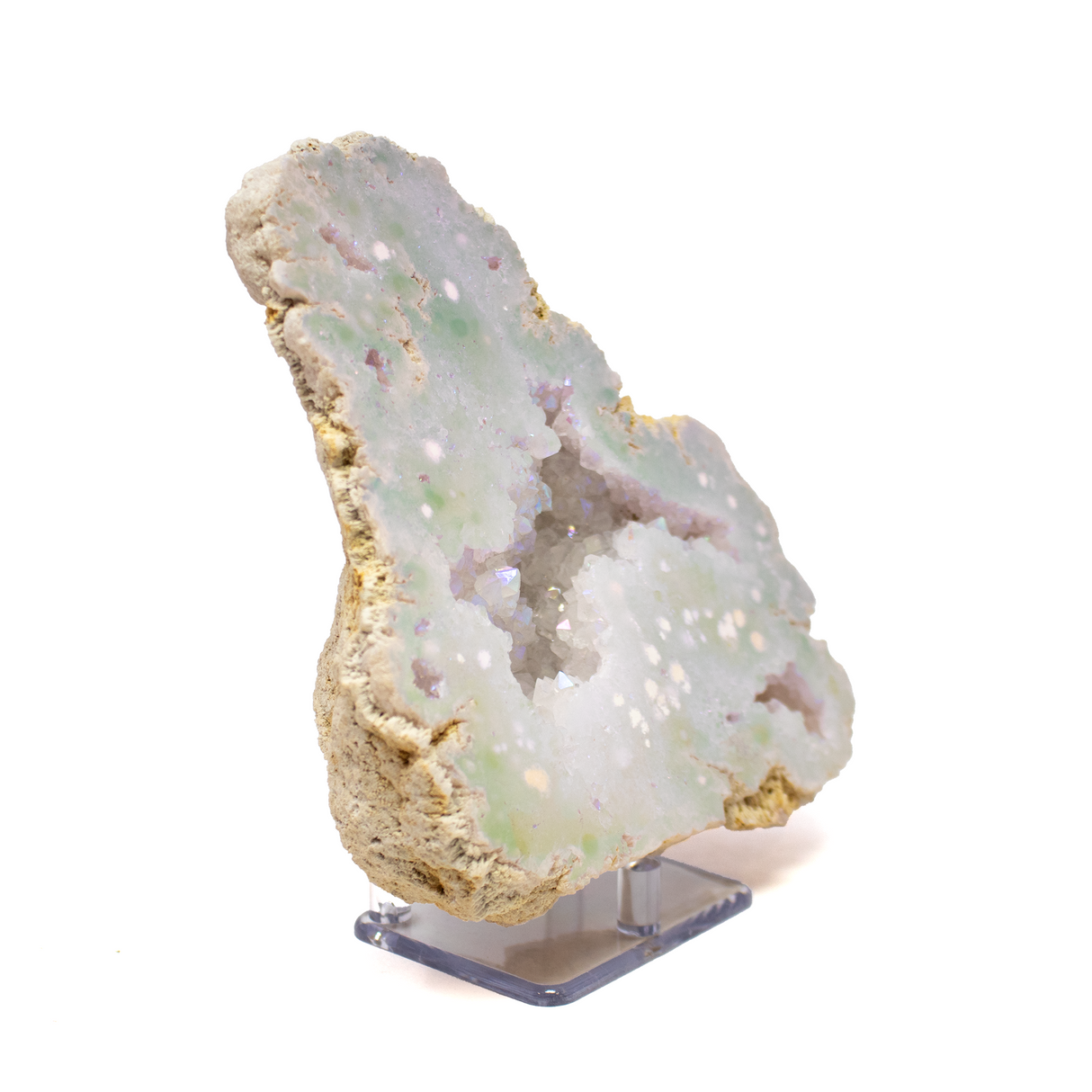 Silicon Oxide Geode With Cut Face On Lucite Stand