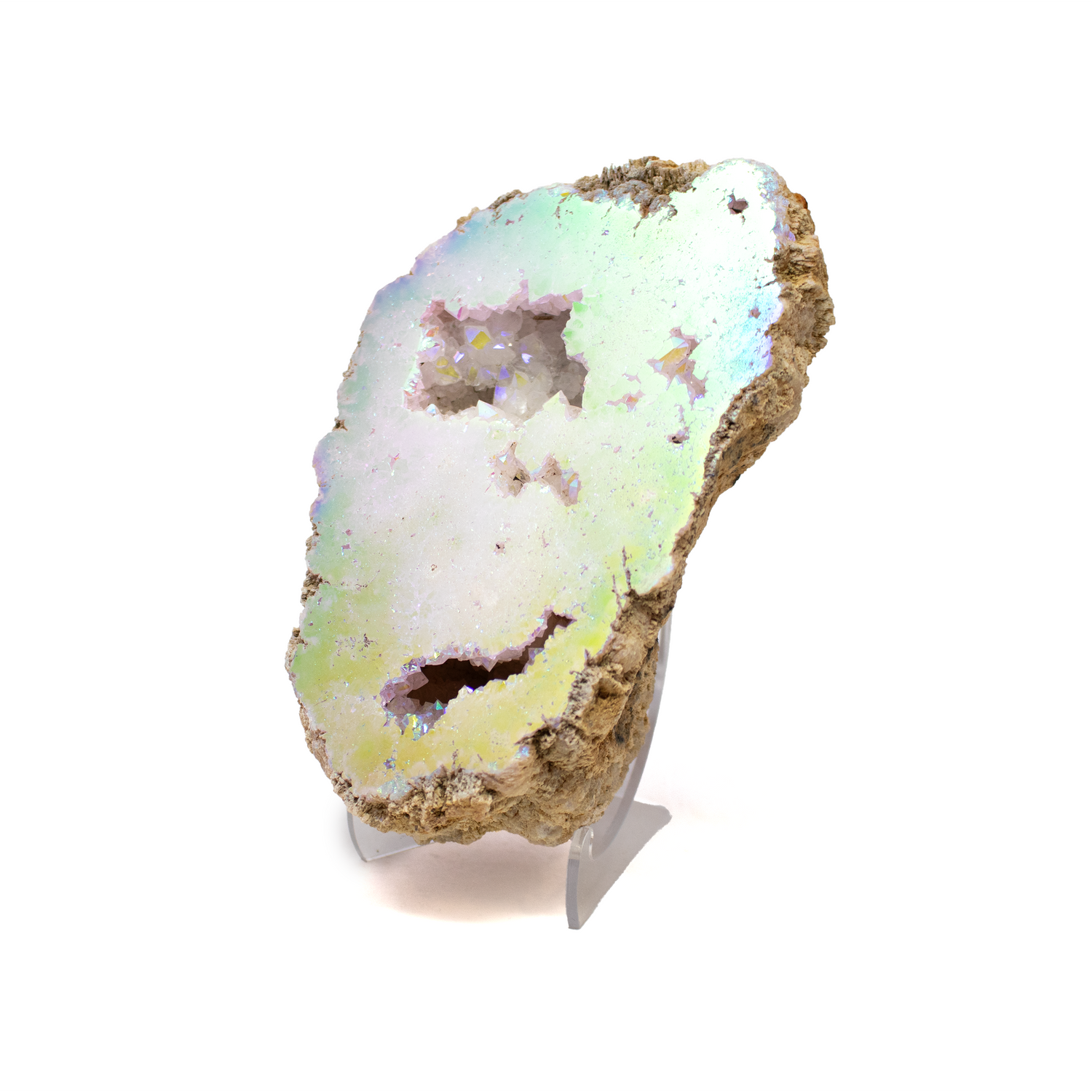 Silicon Oxide Geode with Cut Face on Lucite Stand
