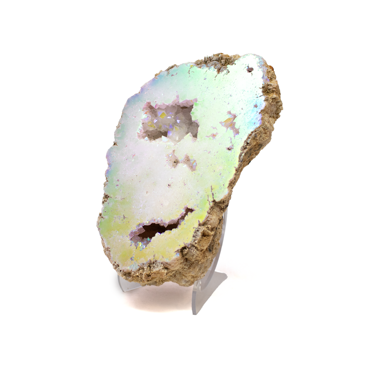 Silicon Oxide Geode with Cut Face on Lucite Stand