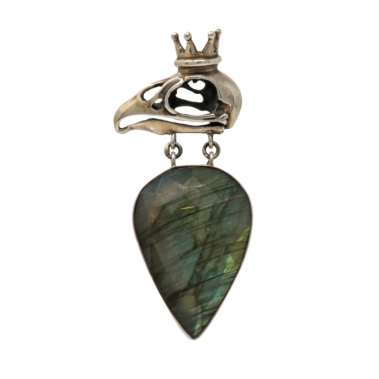 Labradorite Pendant - Faceted Reverse Pear with Vulture Skull