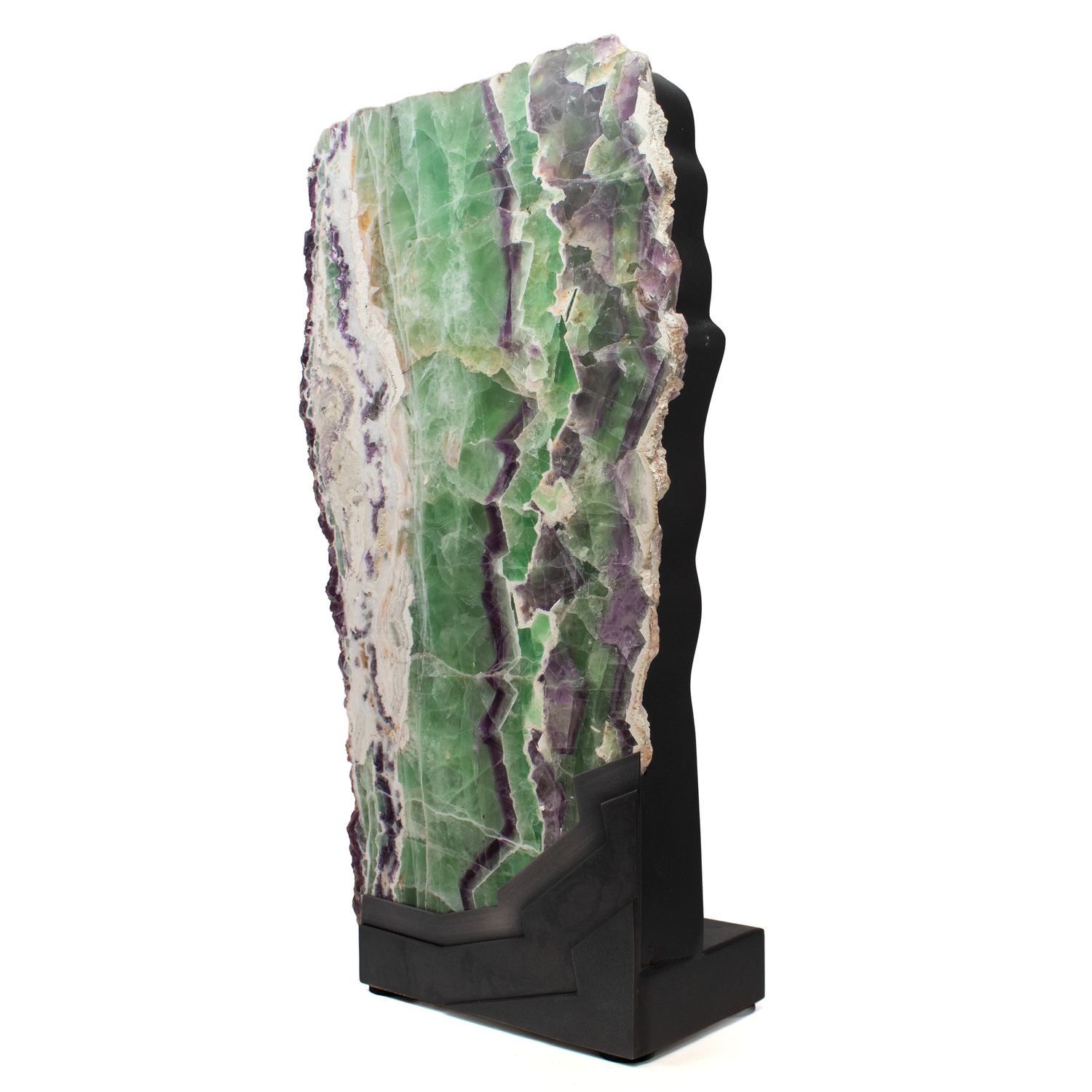 Rainbow Fluorite Table Lamp - Slice Set Vertical With Natural Live Edge