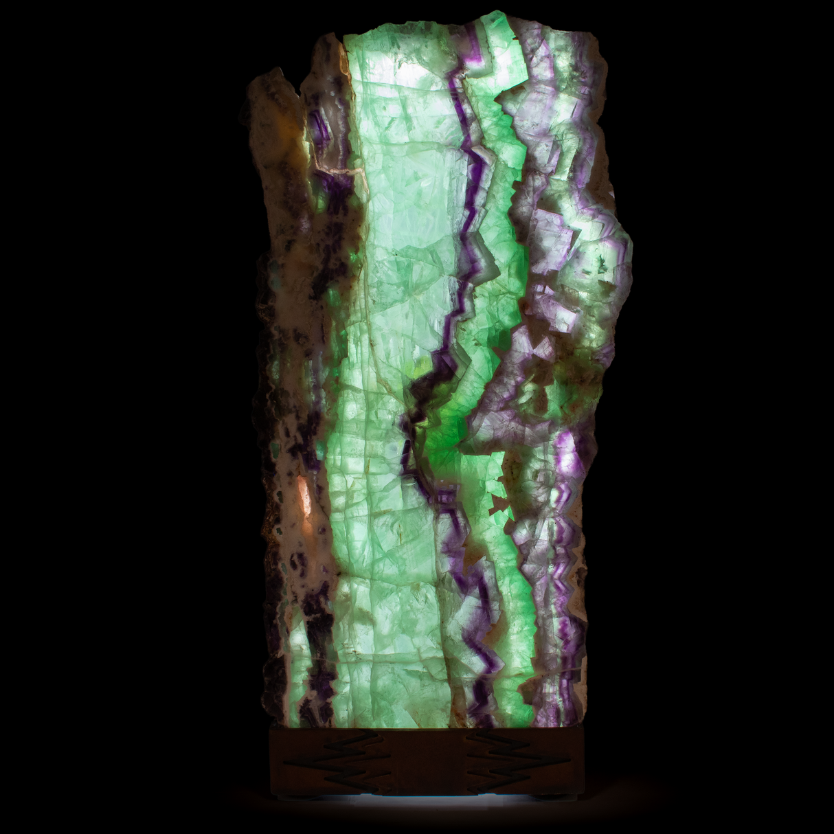 Rainbow Fluorite Table Lamp - Slice Set Vertical With Natural Live Edge