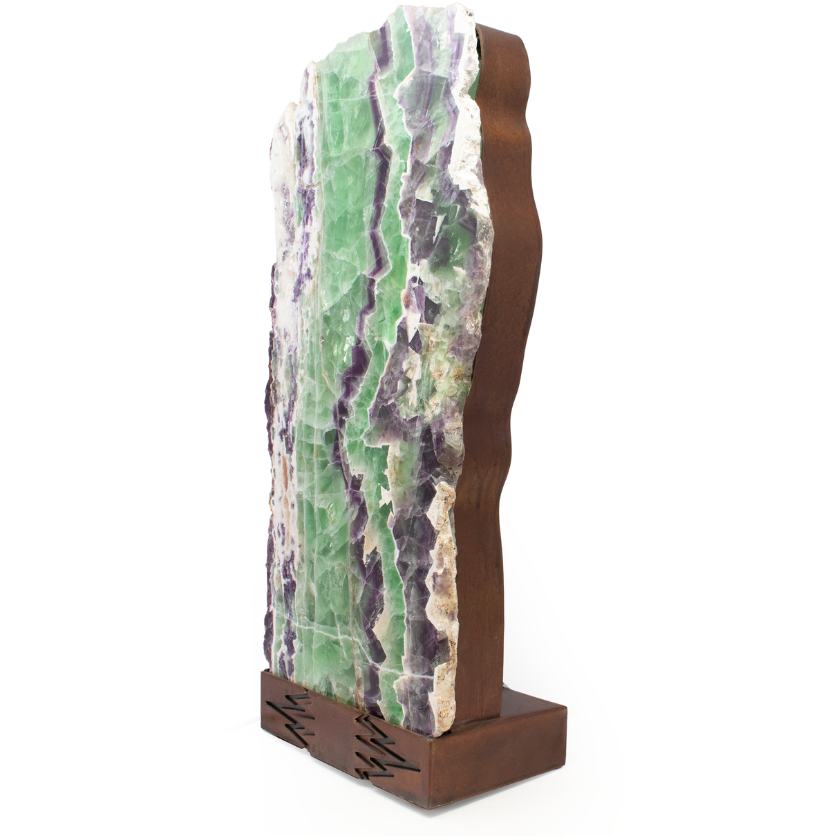 Rainbow Fluorite Table Lamp - Slice Set Vertical With Natural Live Edge