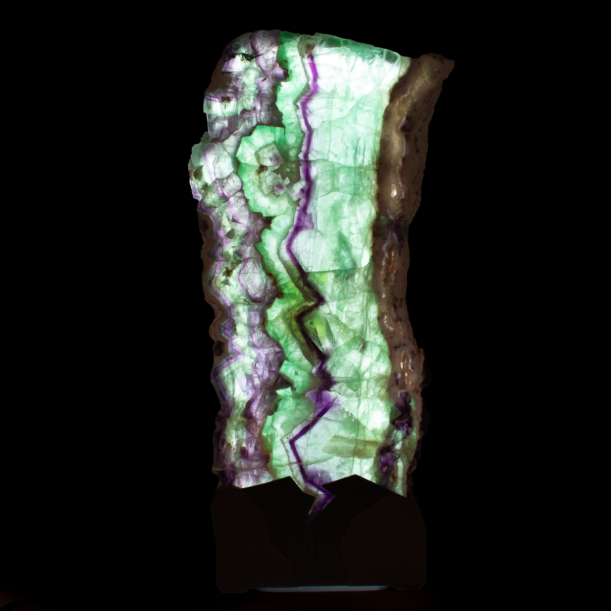 Rainbow Fluorite Table Lamp - Slice Set Vertical with Natural Live Edge