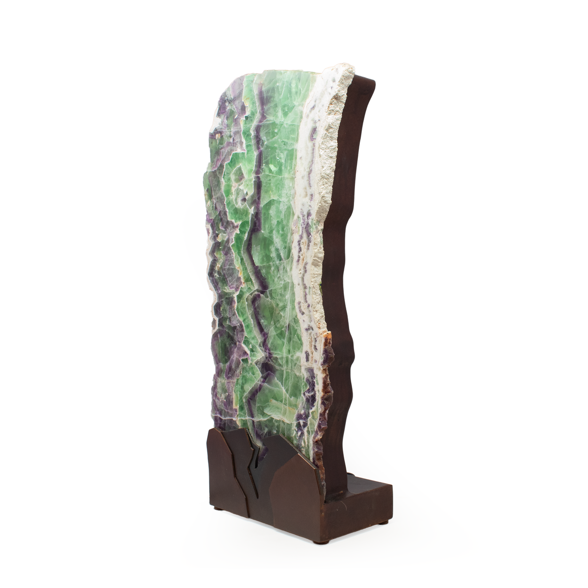 Rainbow Fluorite Table Lamp - Slice Set Vertical with Natural Live Edge
