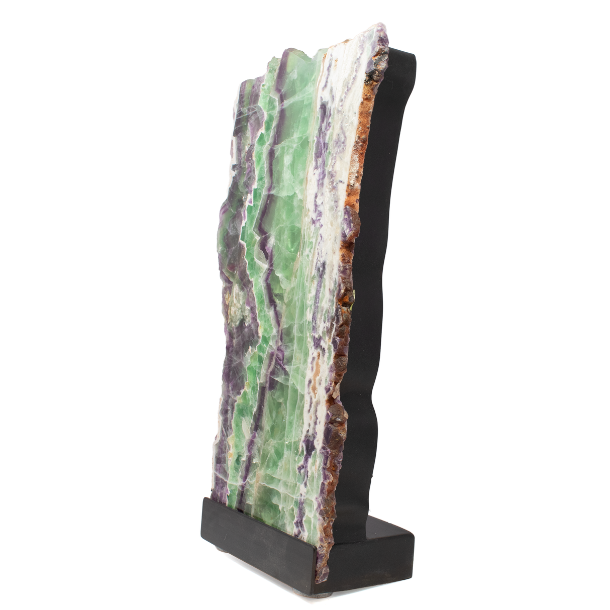 Rainbow Fluorite Table Lamp - Slice Set Vertical with Natural Live Edge