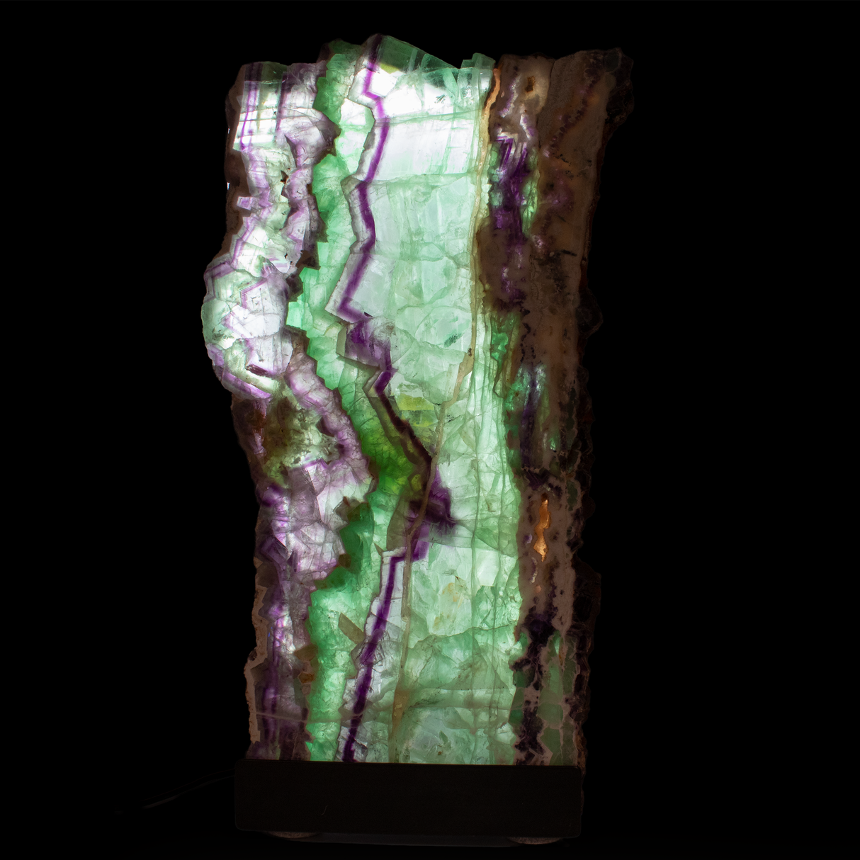 Rainbow Fluorite Table Lamp - Slice Set Vertical with Natural Live Edge