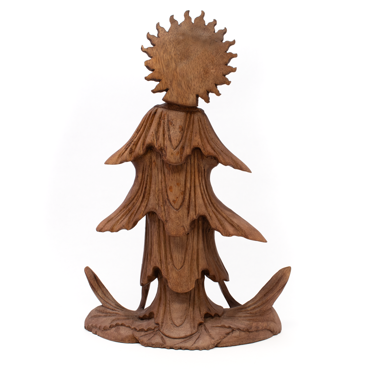 Wooden Kwan Yin Sculpture - Standing Pose with Shuni Mudra Hand Pose - Monkey Pod Wood
