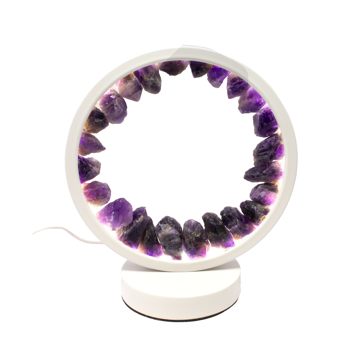 Amethyst Crystal Ring Luminary - Round with White Light & Cord