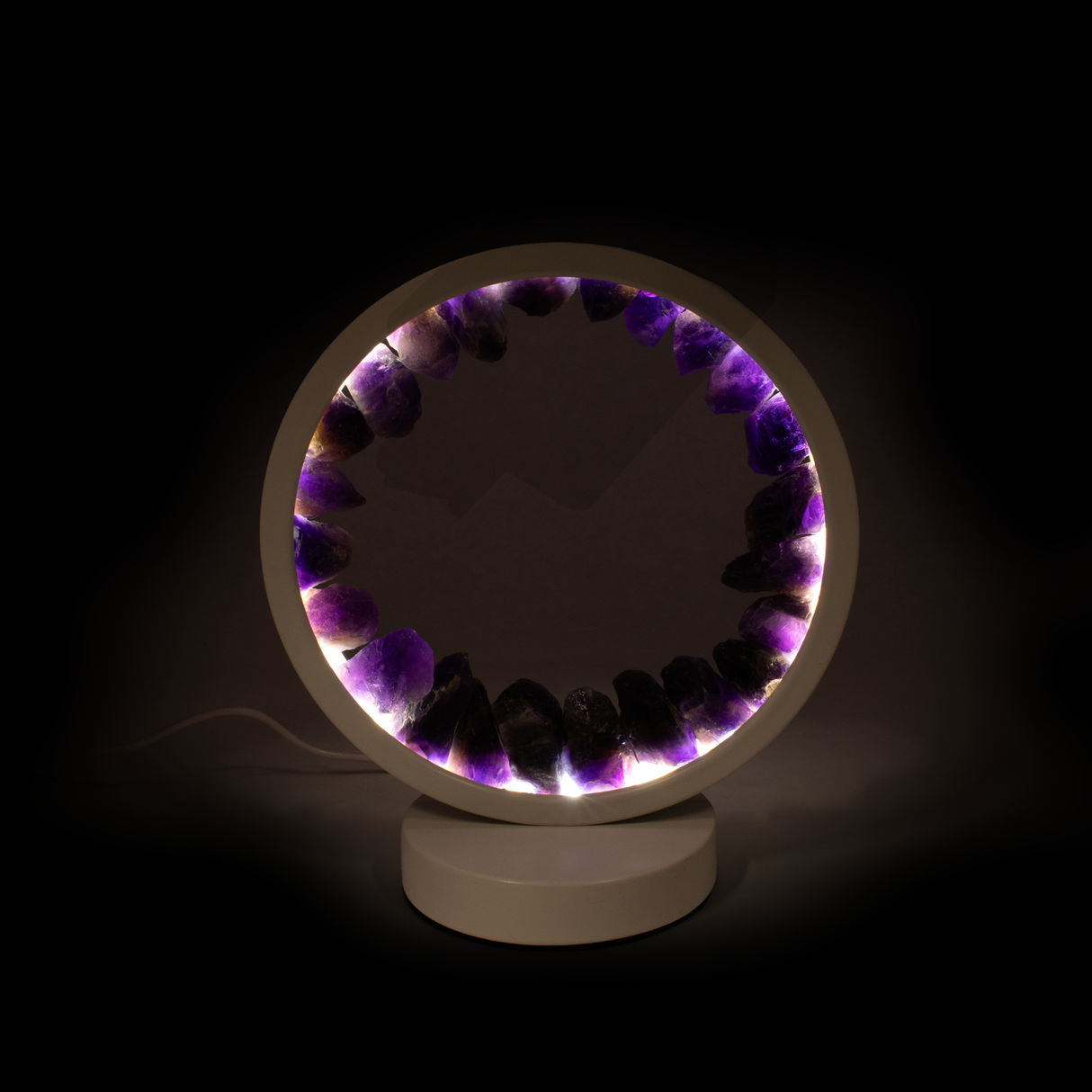 Amethyst Crystal Ring Luminary - Round with White Light & Cord