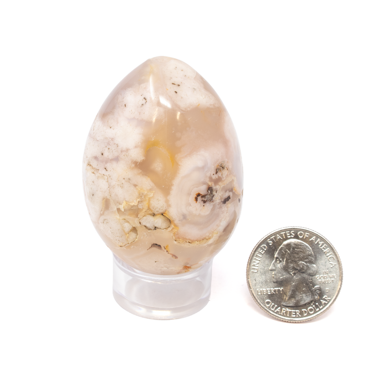 Flower Agate Egg with Druze with Lucite Stand