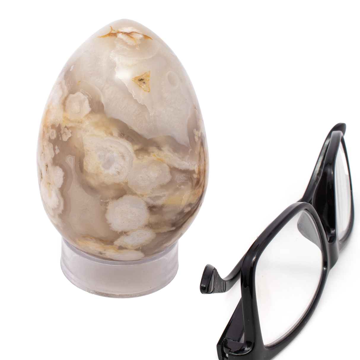 Flower Agate Egg with Lucite Stand