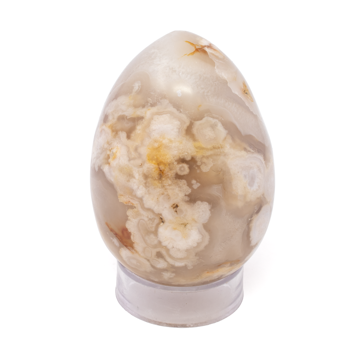 View of Flower Agate Egg with Lucite Stand