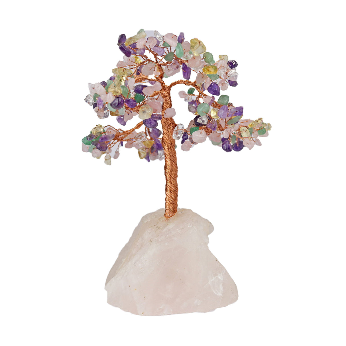 Gemstone Beaded Crystal Tree On Rose Quartz Base