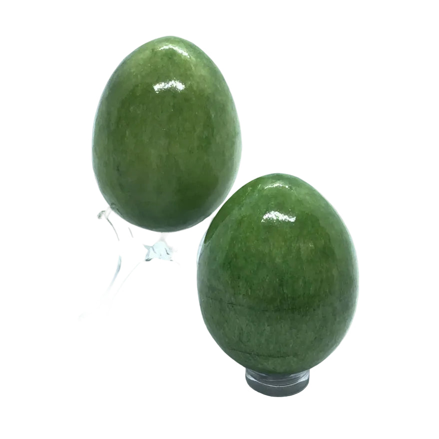 View of Onyx Egg - Dyed Green with Lucite Stand