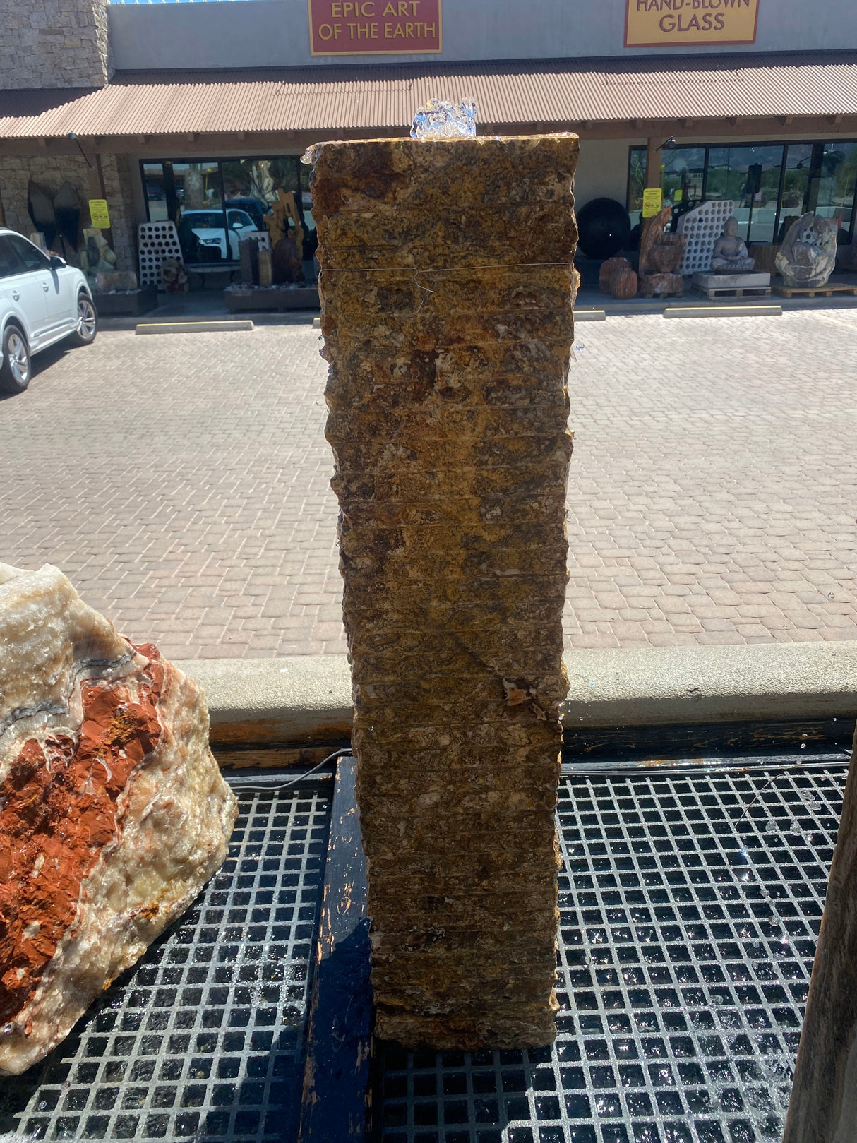 Chiseled Travertine Column Fountain
