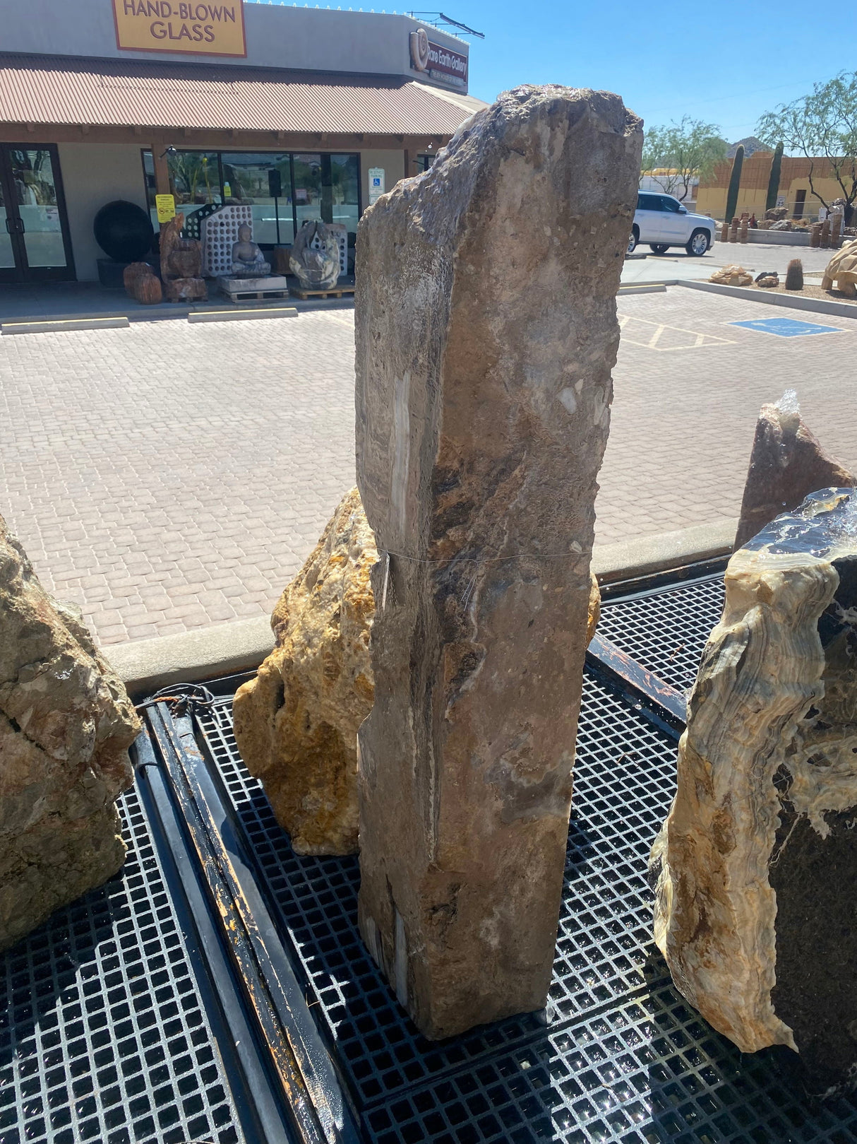 Travertine & Onyx Angle Cut Column Fountain