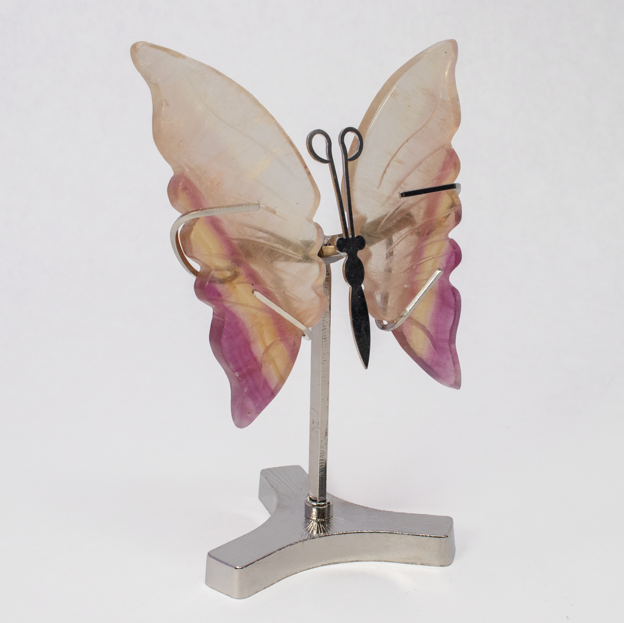 Rainbow Fluorite Butterfly Wings Carving with Stand