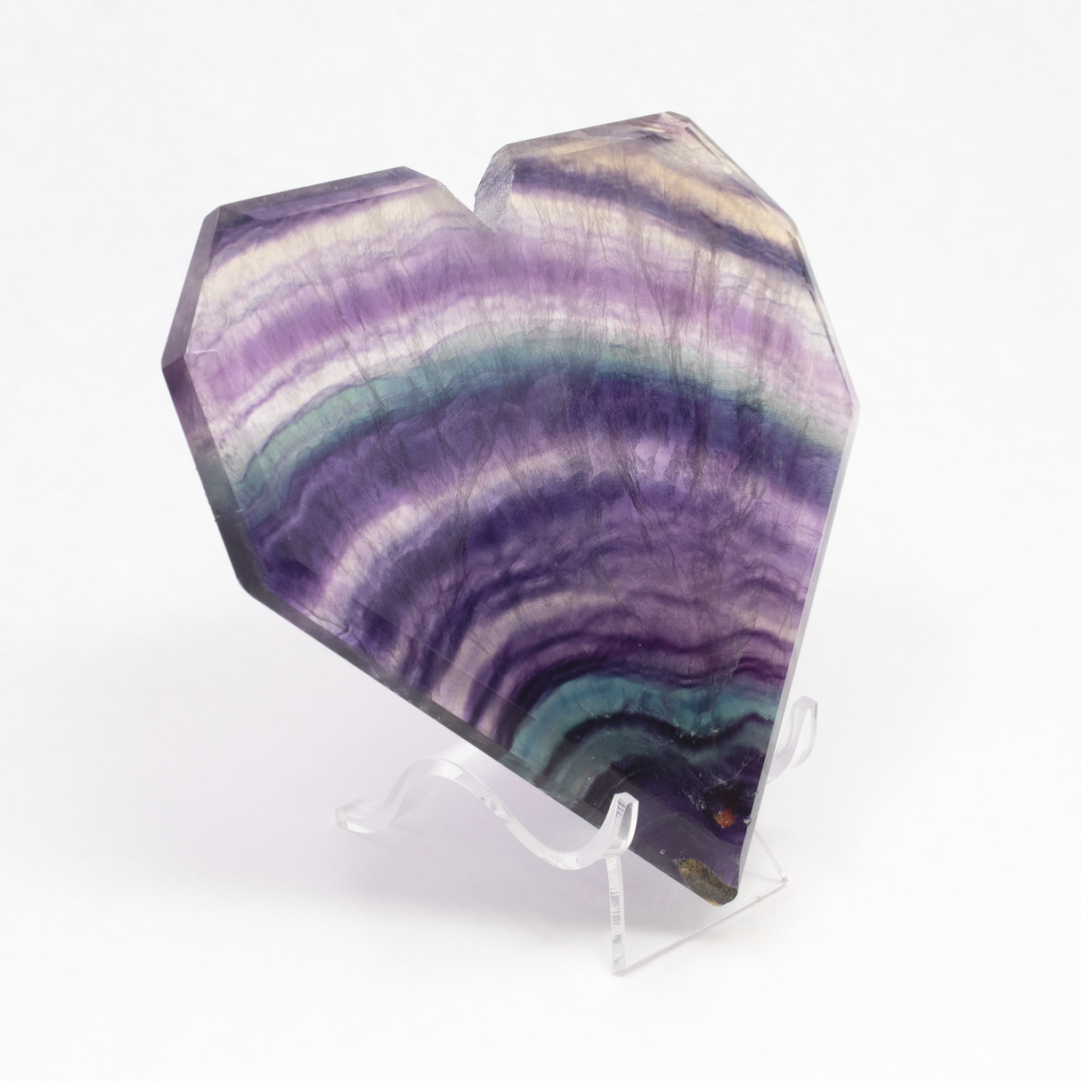 View of Rainbow Fluorite Heart - Flat with Faceted Faces