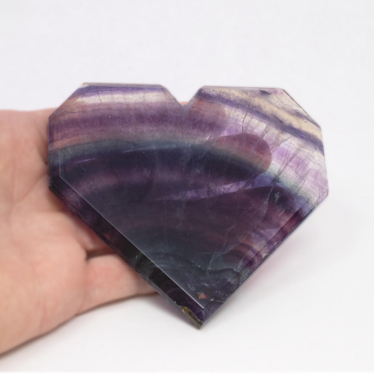 Rainbow Fluorite Heart - Flat with Faceted Faces
