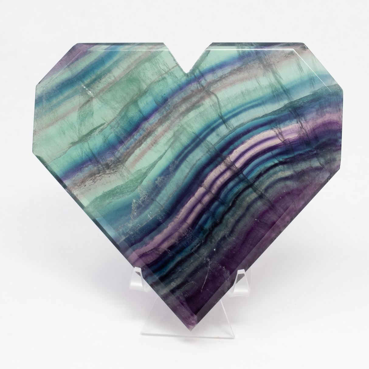 View of Rainbow Fluorite Heart - Flat with Faceted Faces