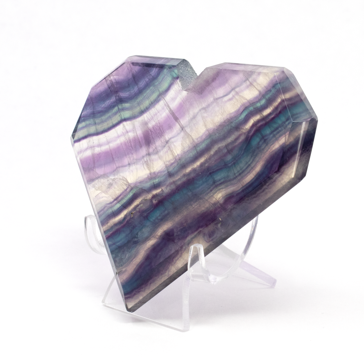 Rainbow Fluorite Heart - Flat with Faceted Faces