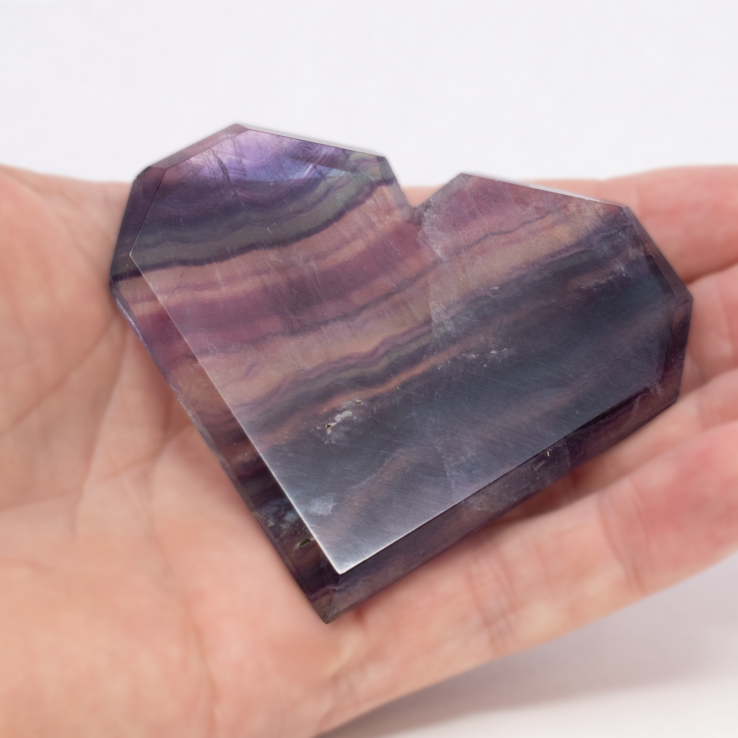 View of Rainbow Fluorite Heart - Flat with Faceted Faces