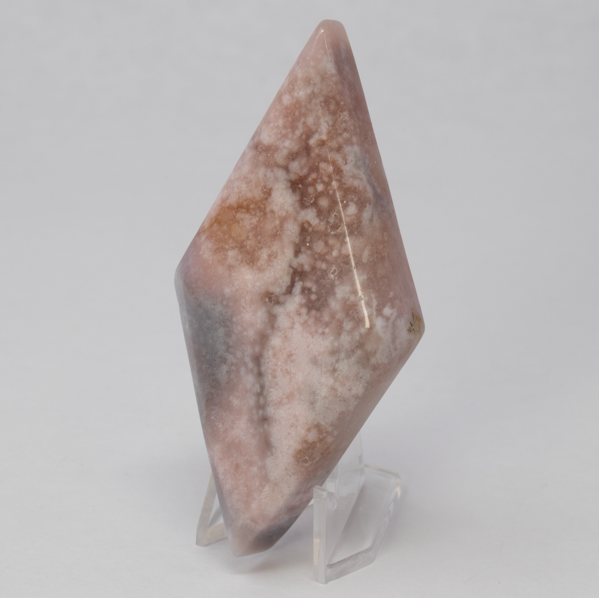 View of Flower Agate Diamond Shape with Metal Stand