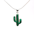 View of Malachite Inlay Cactus Pendant - Simple Saguaro with Rounded Silver Bezel Edge & Silver Channeling