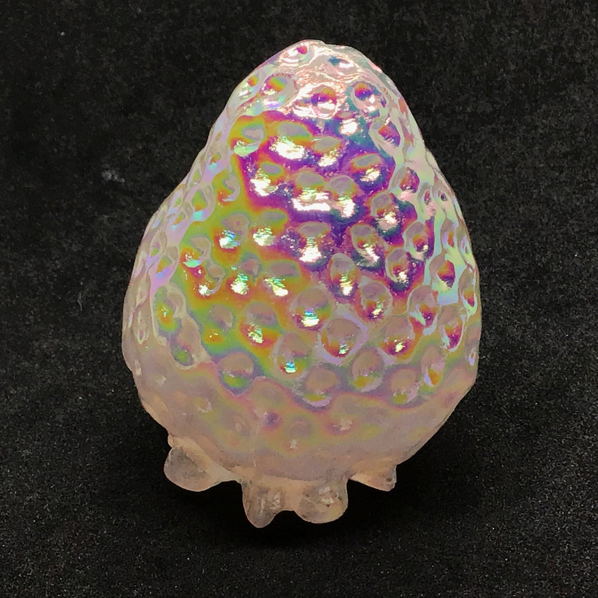 View of Irridescent Angel Aura Rose Quartz Starwberry Carving