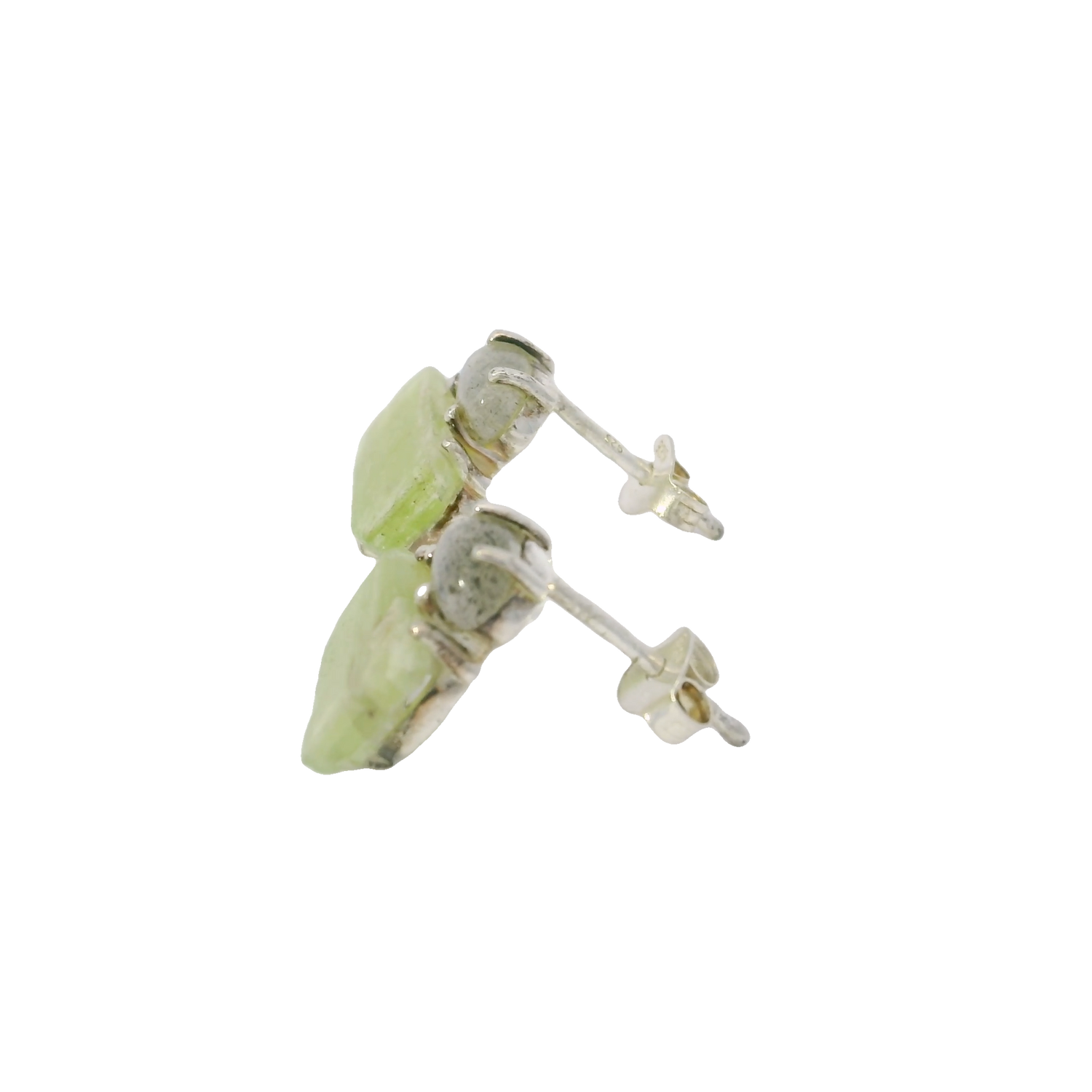 Mint Green Kyanite Stud Earrings with Cabochon of Labradorite Prong set in 925 Sterling Silver