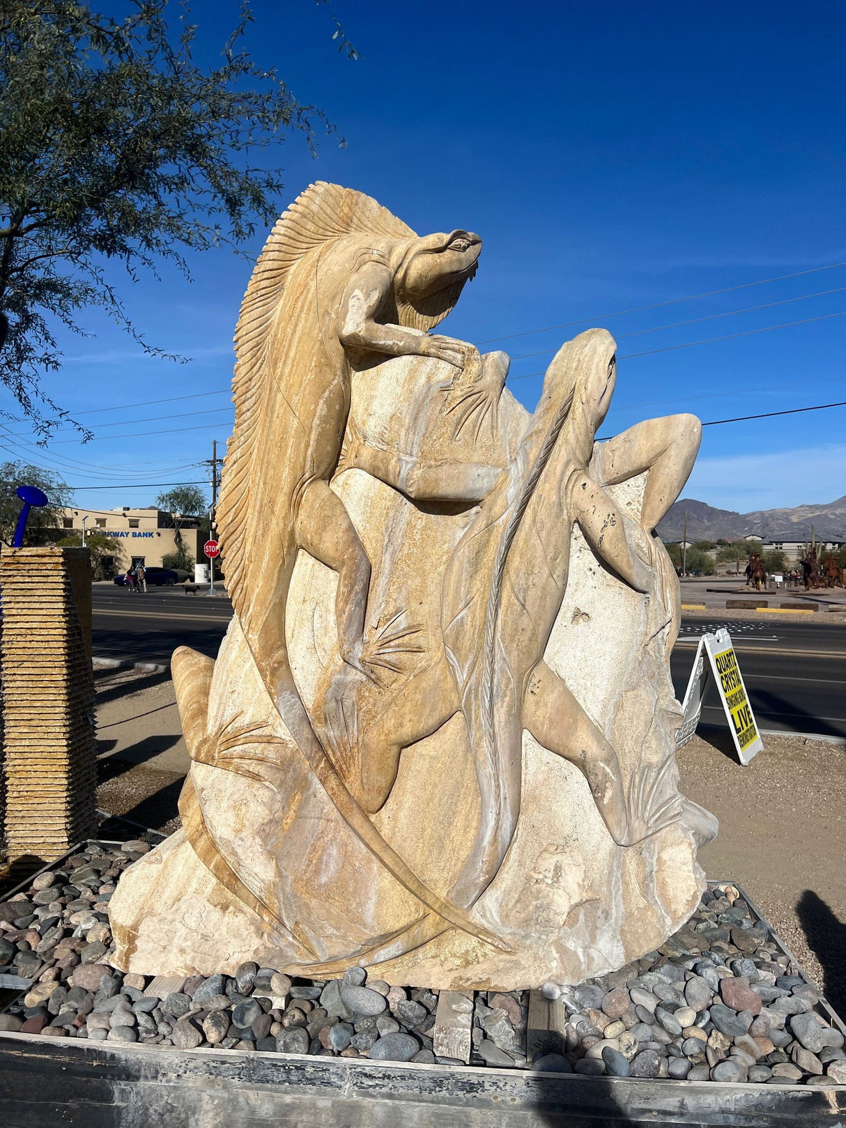View of Onyx 5 Iguana Fountain - Hand-Carved
