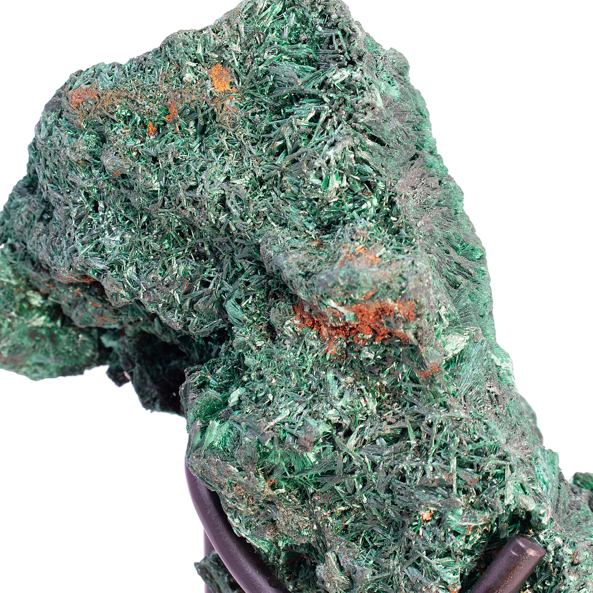 Chatoyant Malachite Specimen on Rotating Metal Stand with 2-Tone Patina Finish