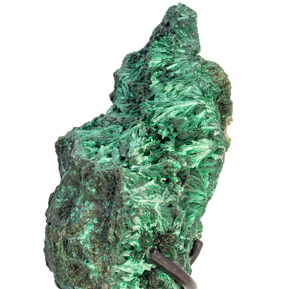 Chatoyant Malachite Specimen on Rotating Metal Stand with 2-Tone Patina Finish