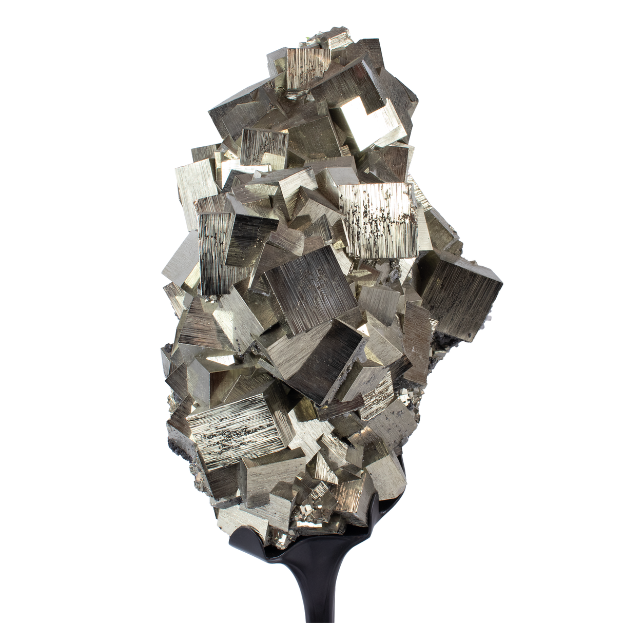 A+ Cubic Pyrite Cluster on Custom Metal Spinning Stand with Graceful Design & Magnetic Feature from Colombia