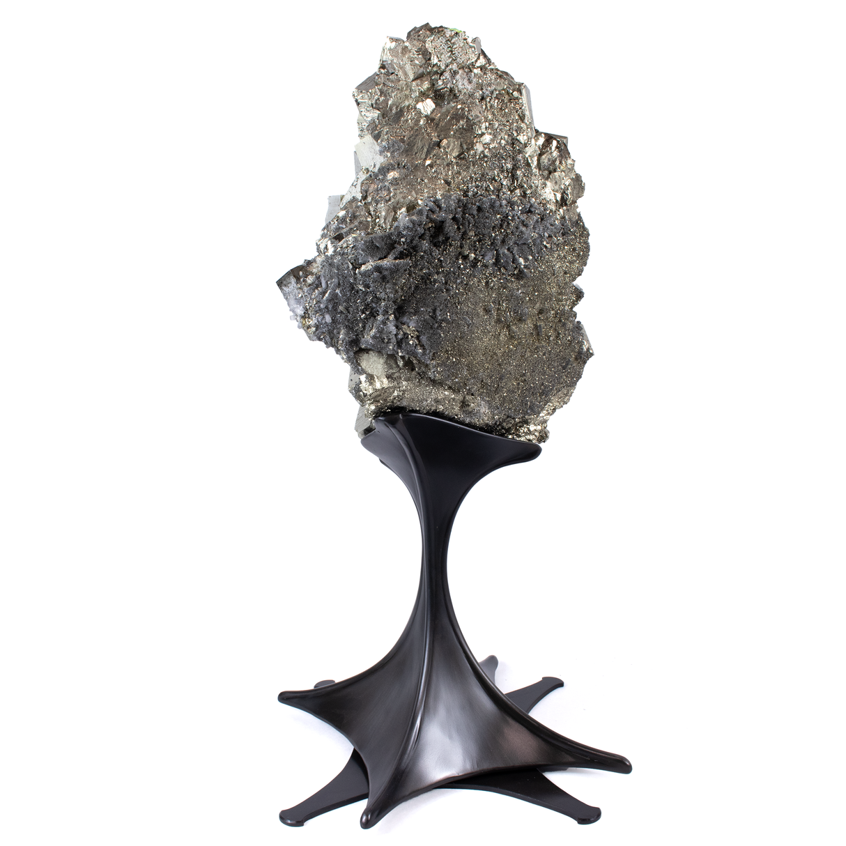 A+ Cubic Pyrite Cluster on Custom Metal Spinning Stand with Graceful Design & Magnetic Feature from Colombia