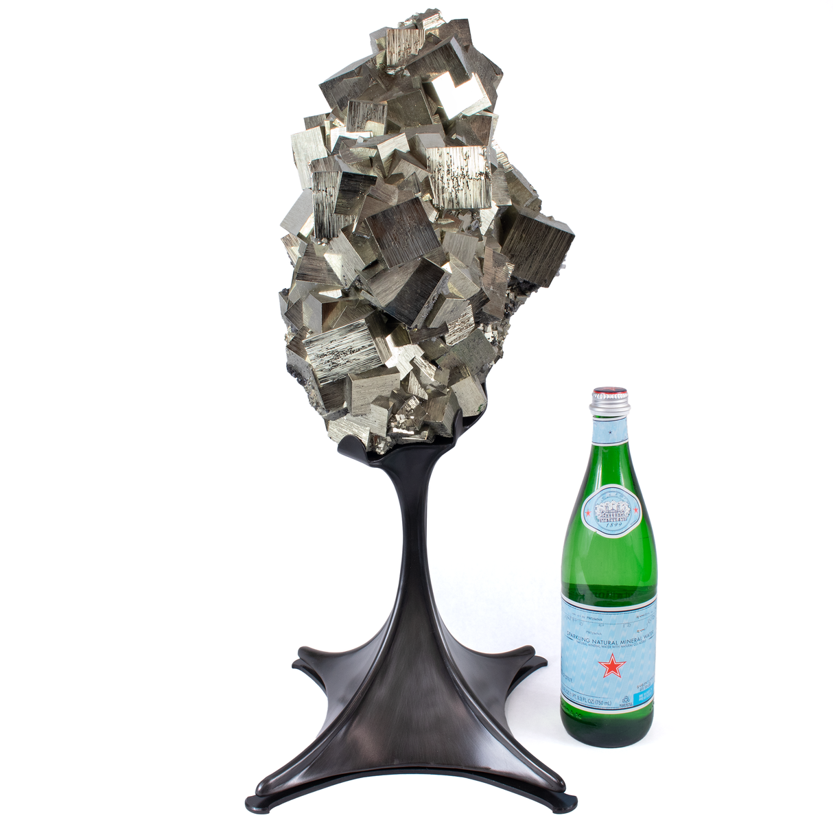 A+ Cubic Pyrite Cluster on Custom Metal Spinning Stand with Graceful Design & Magnetic Feature from Colombia