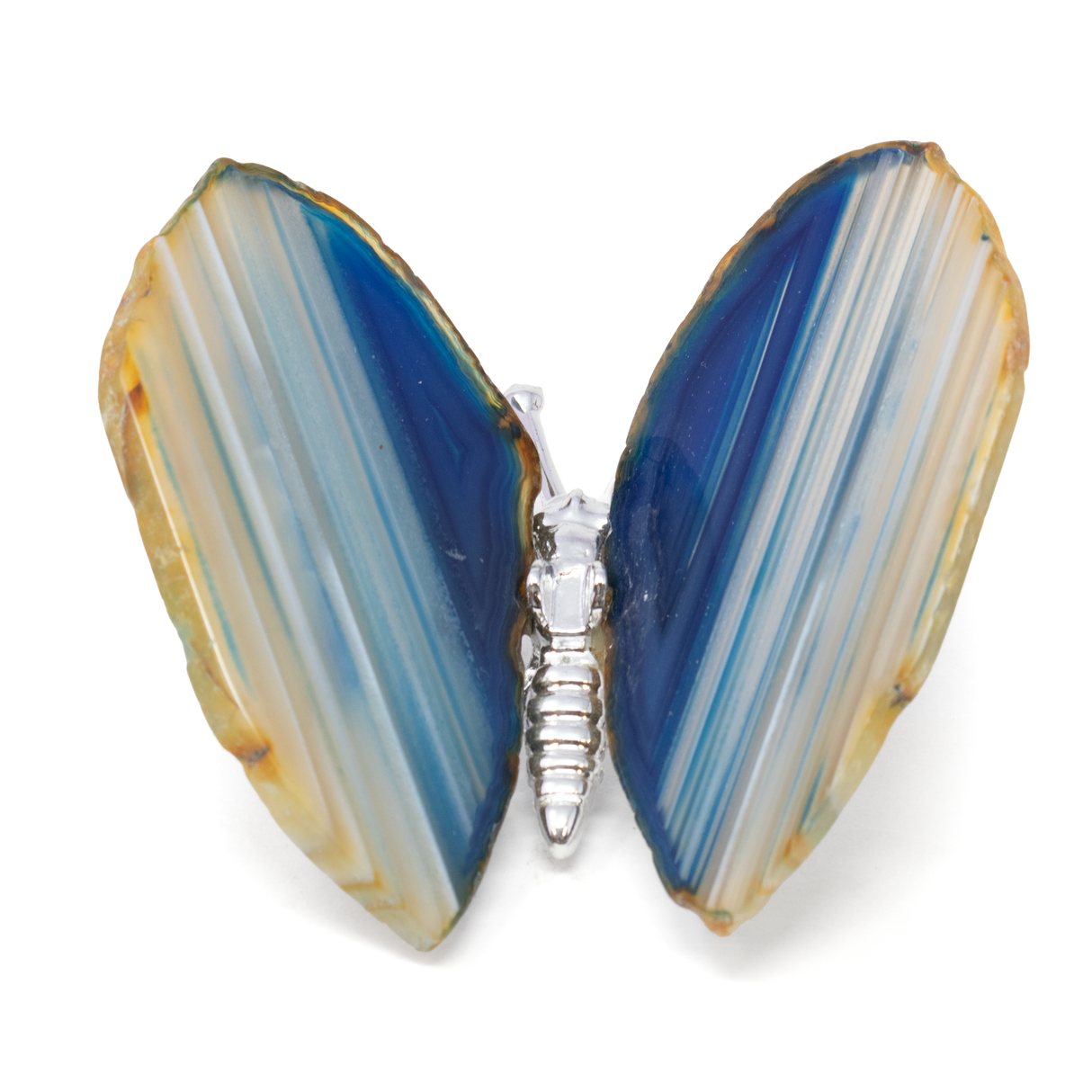 Dyed Blue Agate Slice Butterfly with Silver Body