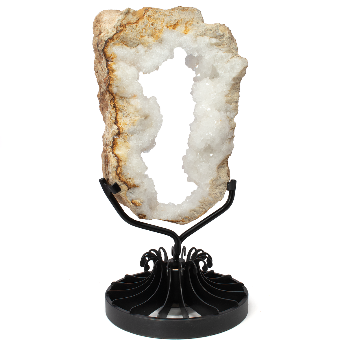 Silicon Oxide Geode Ring on Custom Stand with Rotating Base - One Side Cut & Polished Flat