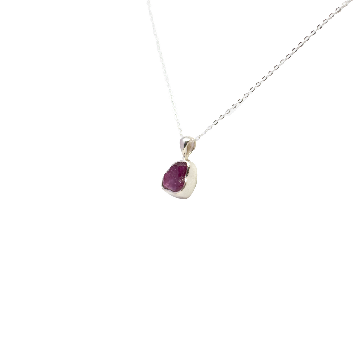 Ruby Necklace - Rough Freeform with 925 Sterling Silver Bezel & 18" Chain