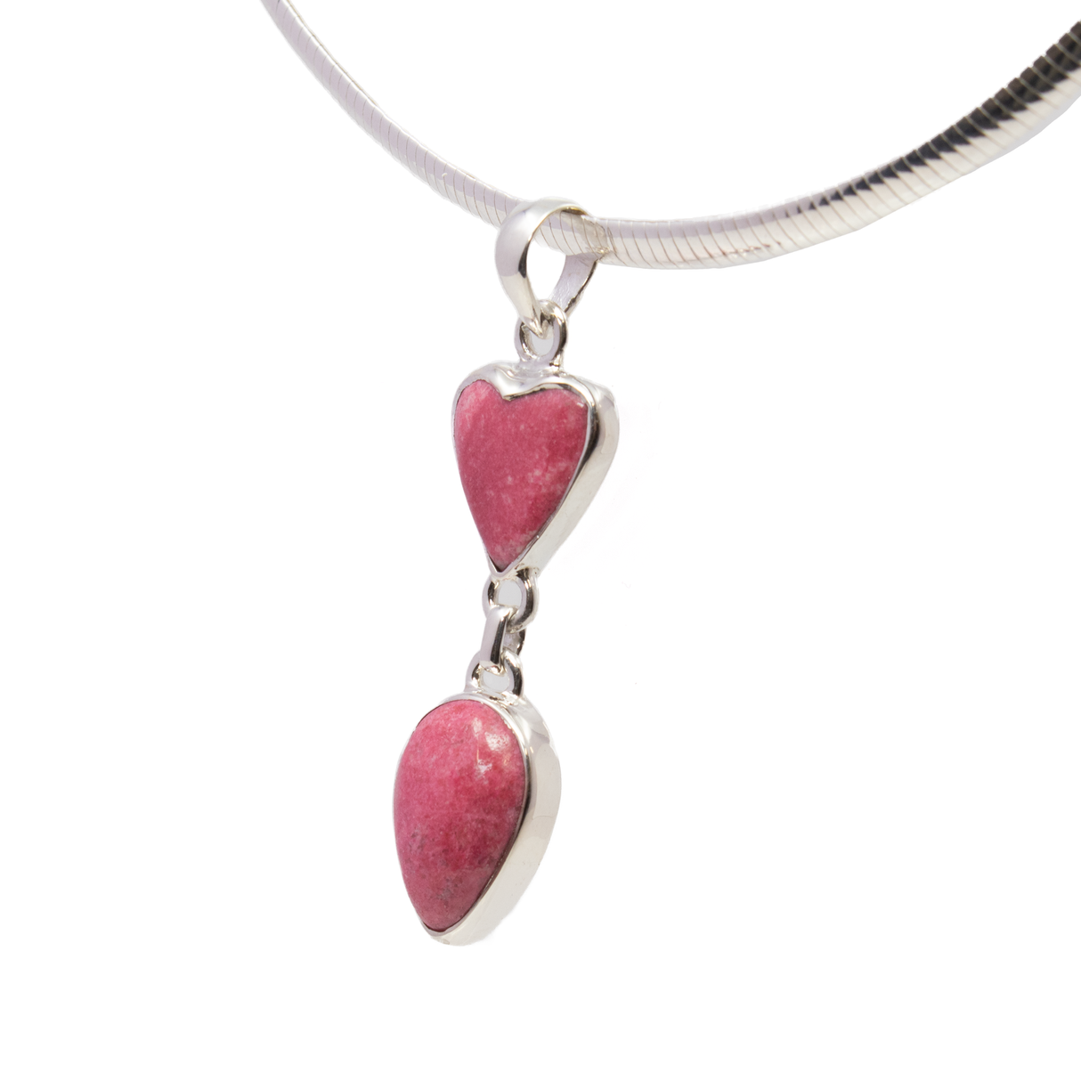 Thulite Pendant - Reverse Pear Cabochon with Heart Cabochon on Top - Set in 925 Sterling Silver Bezels