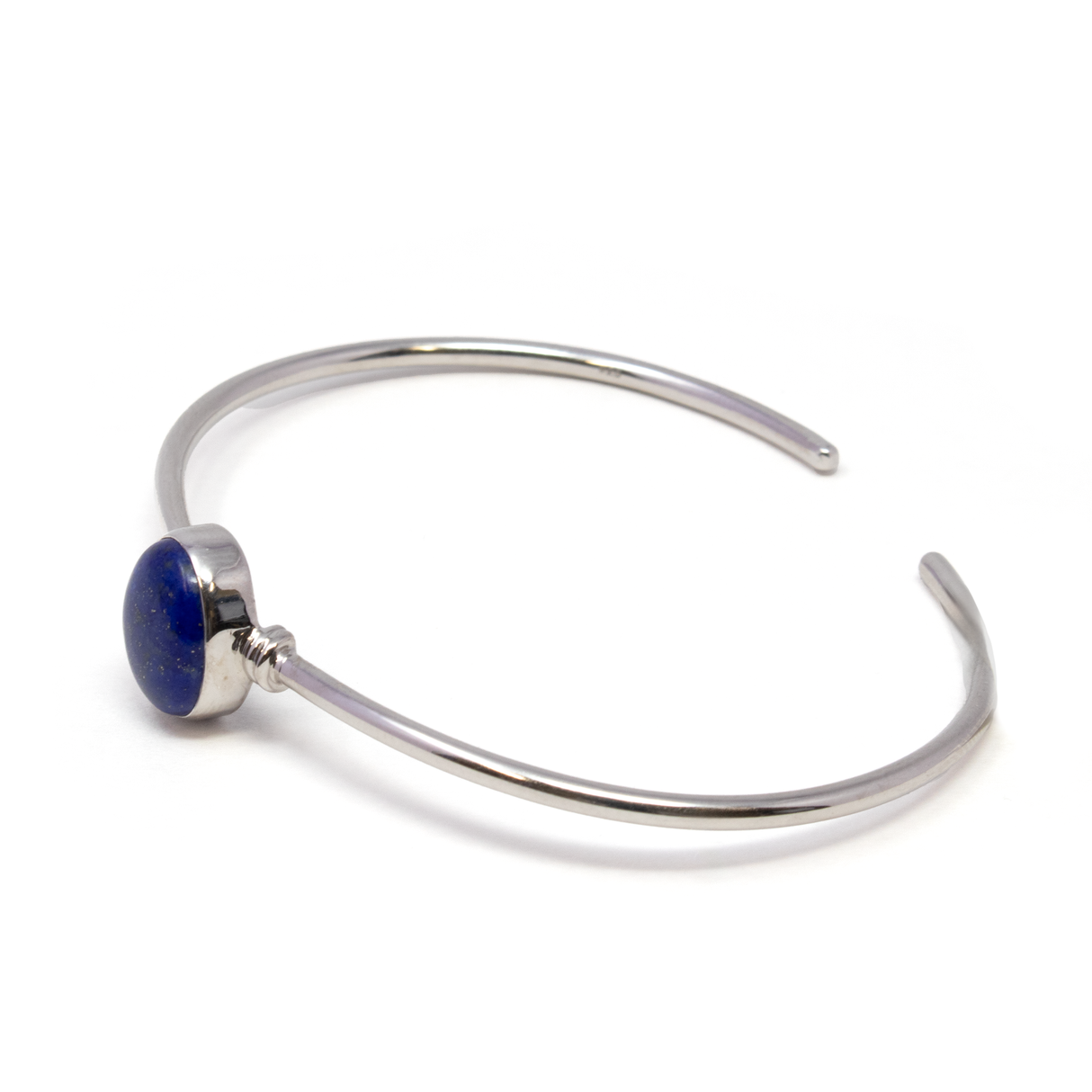 Lapis Lazuli Cuff - Oval Cabochon with 925 Sterling Silver Step Bezel Set on Single Band Cuff
