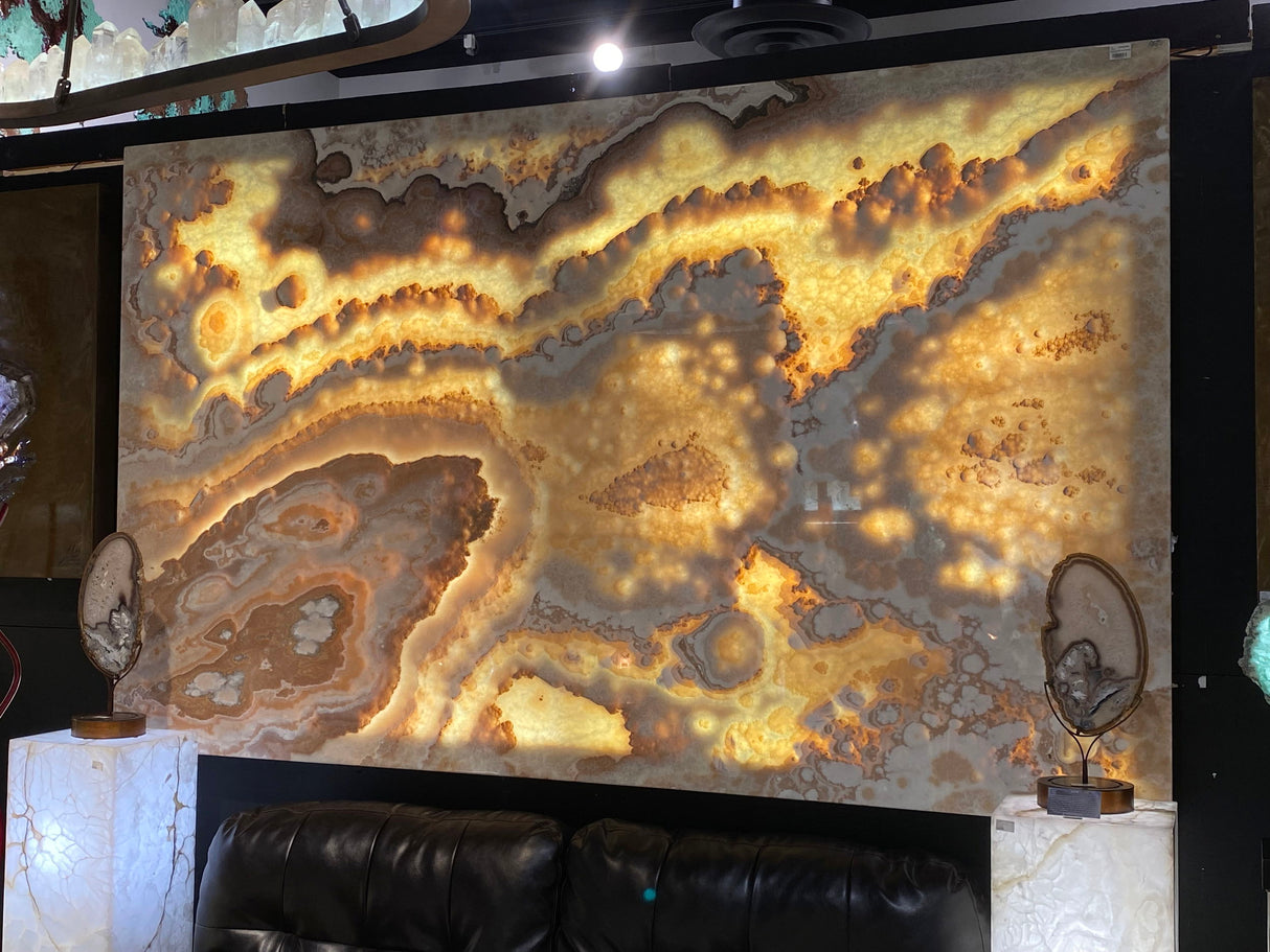 View of Desert Onyx Illuminated Wall Panel with Polish