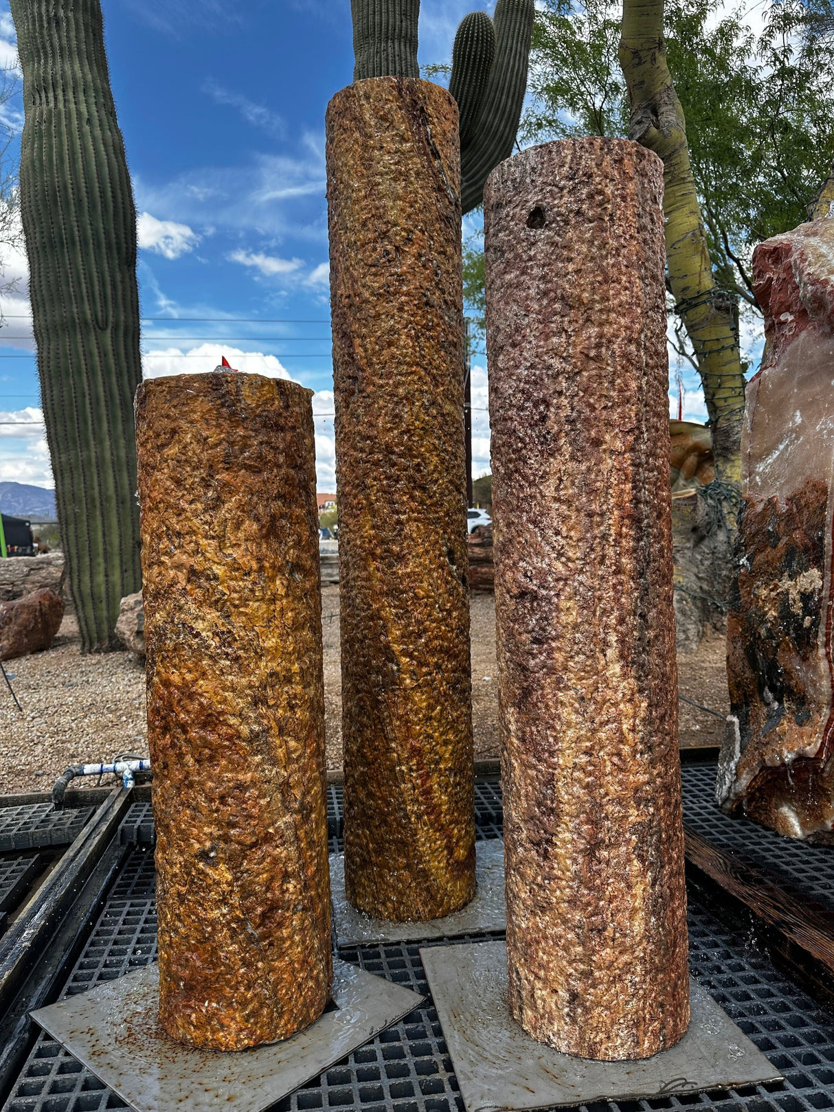 Travertine Cylinder Tower Fountain - SET of 3