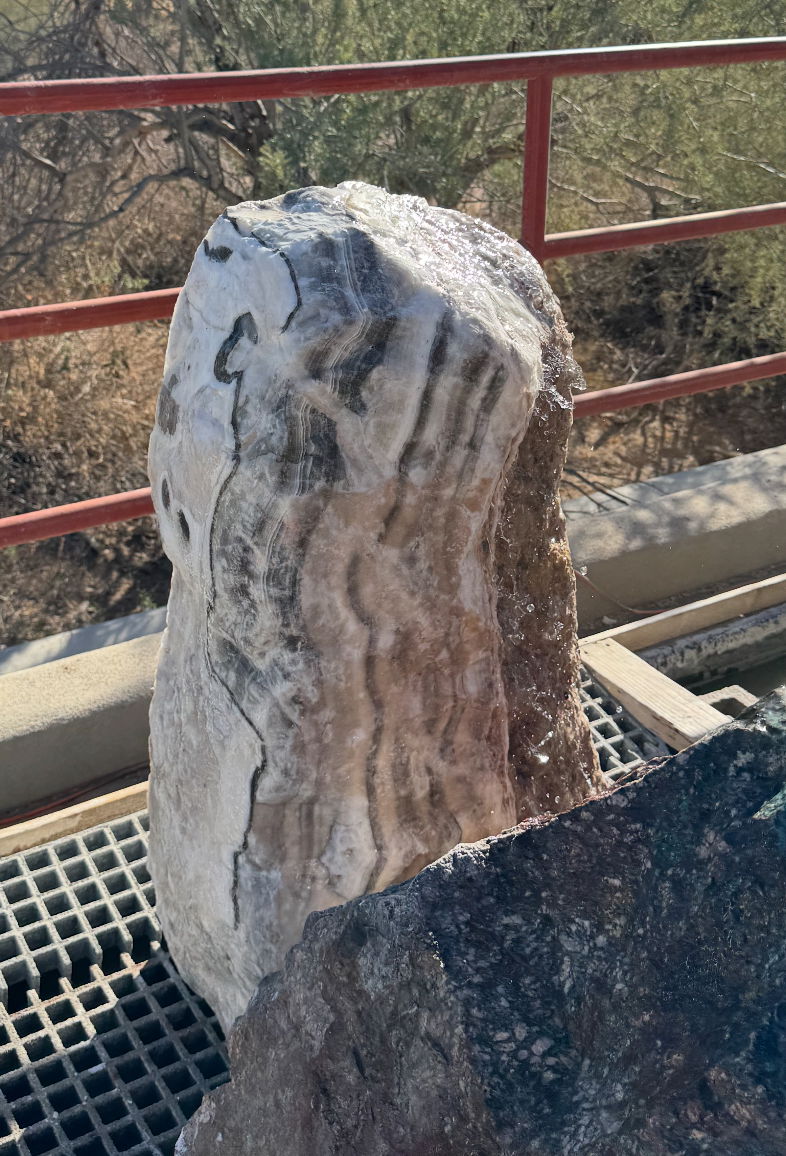 View of Zebra Onyx Rustic Boulder Fountain - 1 Side Cut