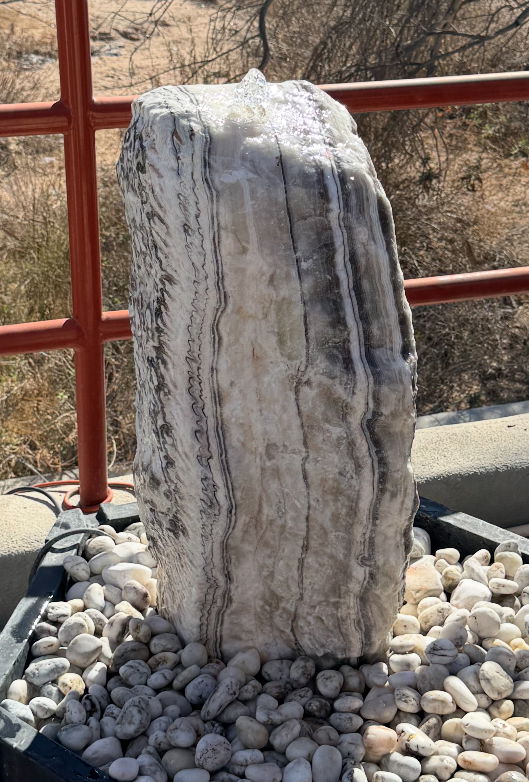 View of Zebra Onyx Rustic Boulder Fountain - 1 Cut Side