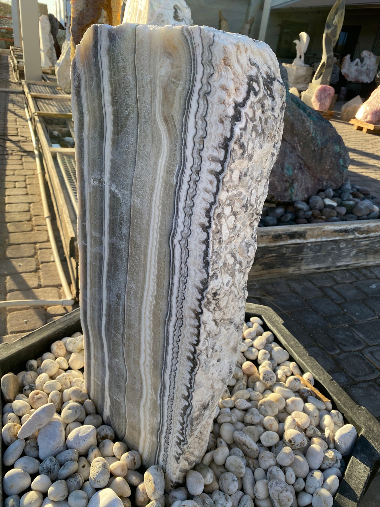 Zebra Onyx Rustic Boulder Fountain - 1 Cut Side