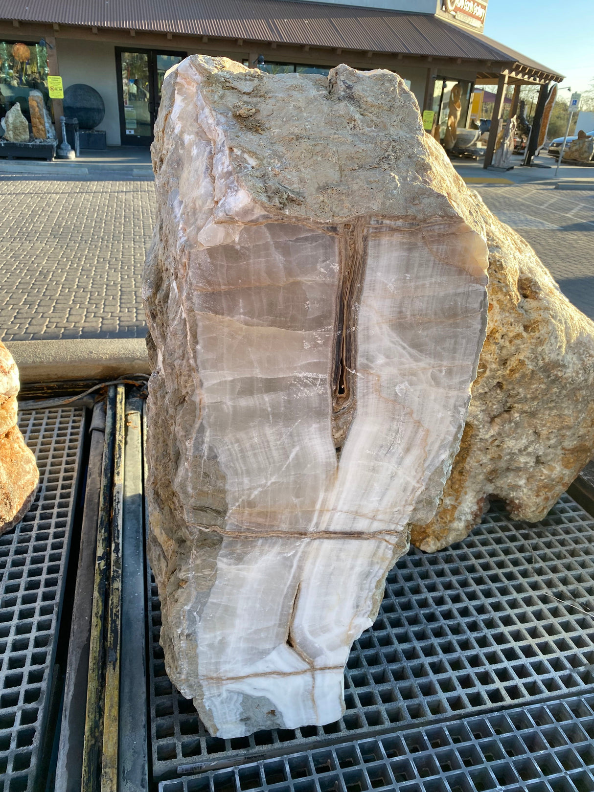 View of Tehuachan Onyx Rustic Fountain - 2 Sides Cut